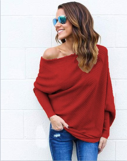 Dames Off-Shoulder Tricot Pullover avec coupe décontractée et structure côtelée Chic und Stil