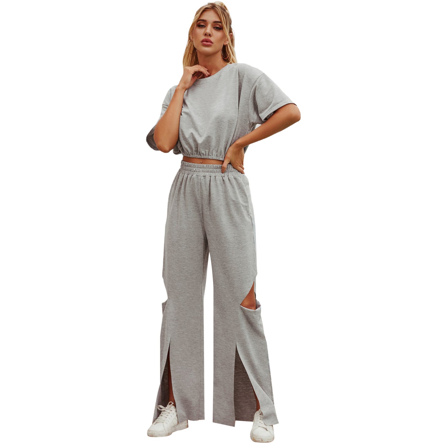 Pantalons de jogging larges pour femmes avec fentes latérales Chic und Stil