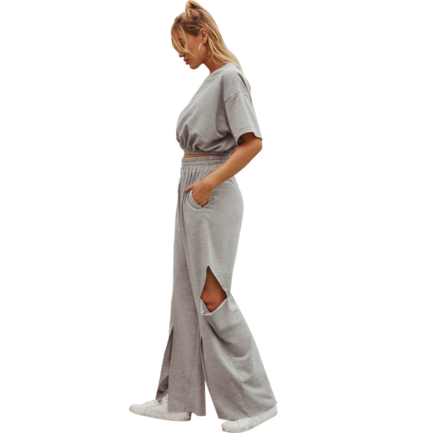 Pantalons de jogging larges pour femmes avec fentes latérales Chic und Stil