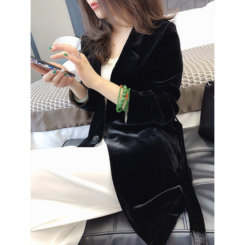 Blazer enveloppant en velours luxueux pour femmes Chic und Stil