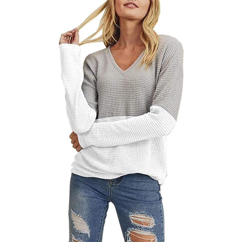 Pull en tricot décontracté pour femmes avec dégradé de couleurs moderne et décolleté en V Chic und Stil