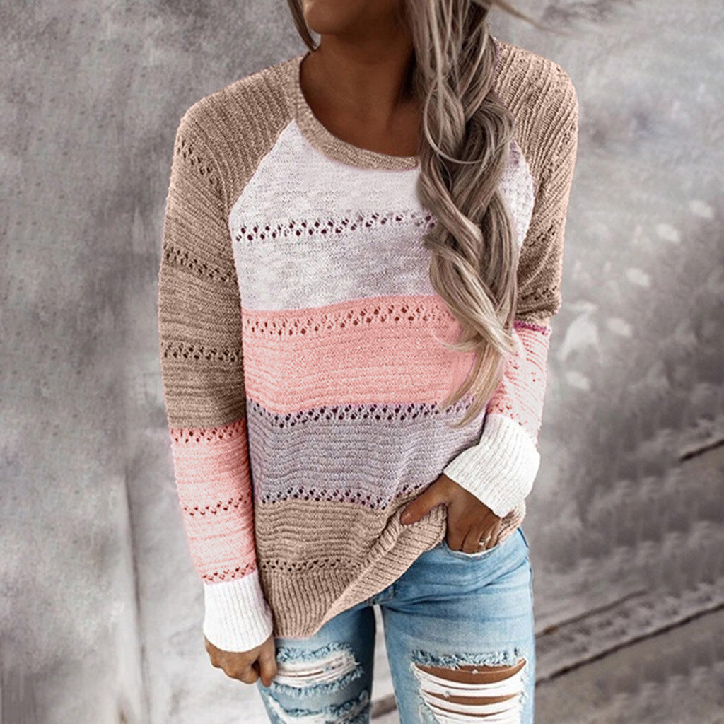 Pull en tricot pour femmes avec un design de couleurs original et un motif ajouré à la mode Chic und Stil