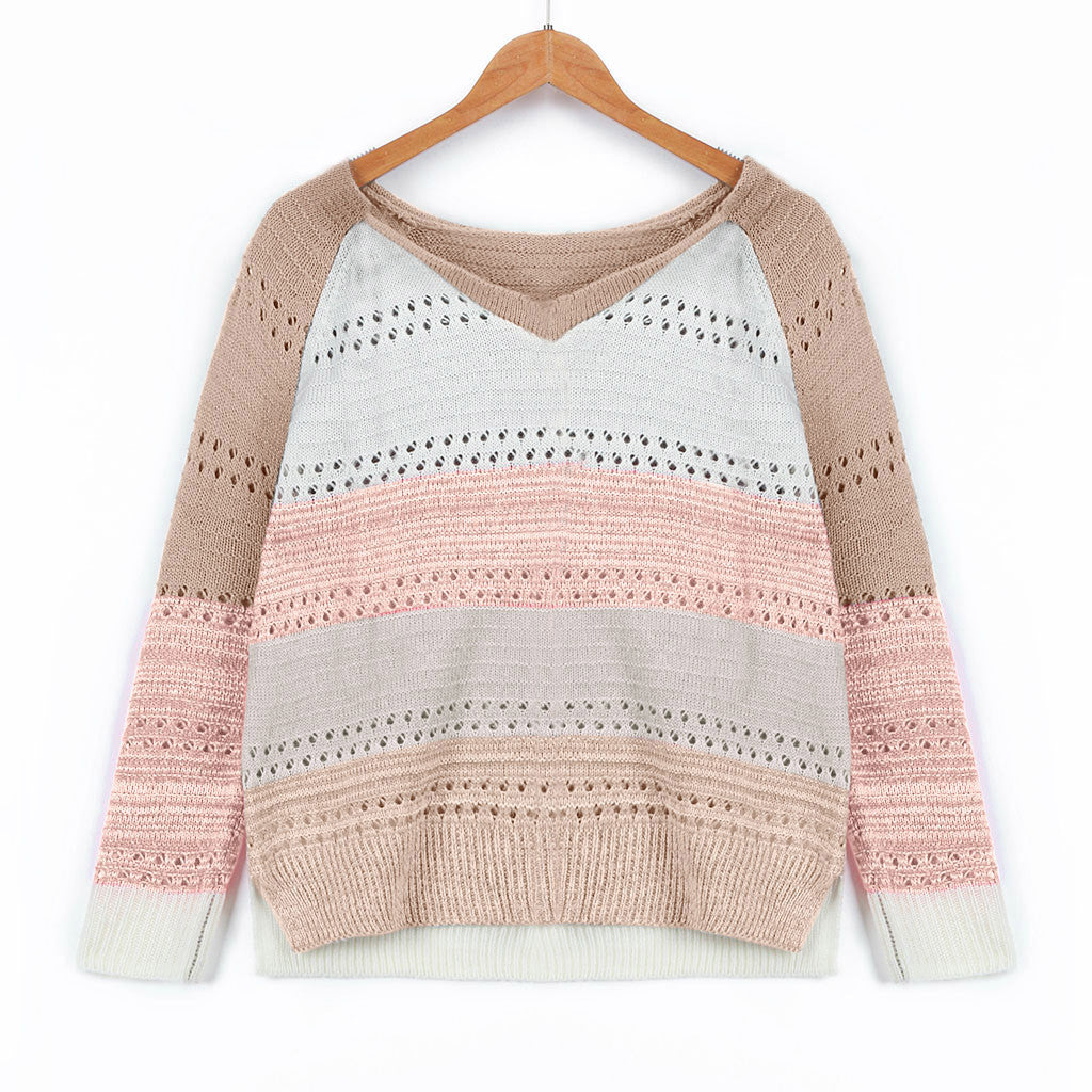 Pull en tricot pour dames avec décolleté en V et délicats motifs ajourés Chic und Stil