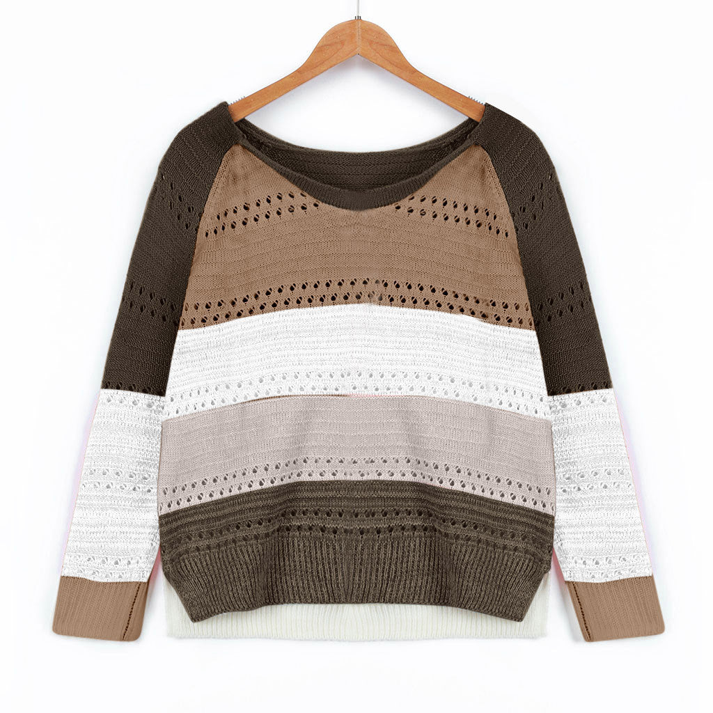Pull en tricot pour femmes avec un design de couleurs original et un motif ajouré à la mode Chic und Stil