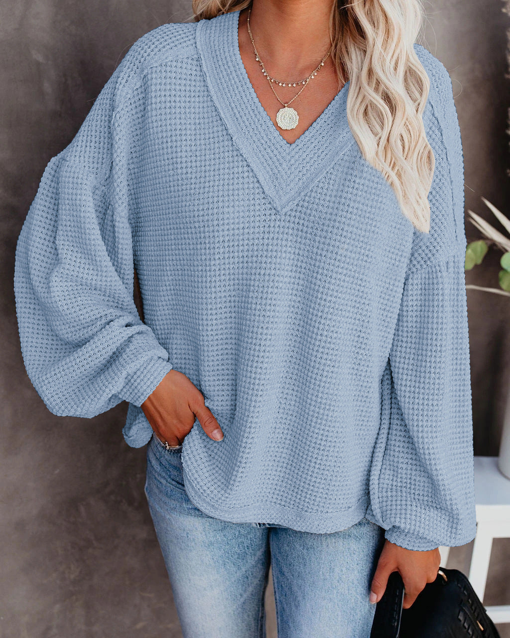 Blouse à structure gaufrée pour dames avec manches larges Chic und Stil