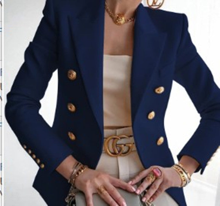 Women's elegant double-breasted blazer with golden buttons Chic and Style