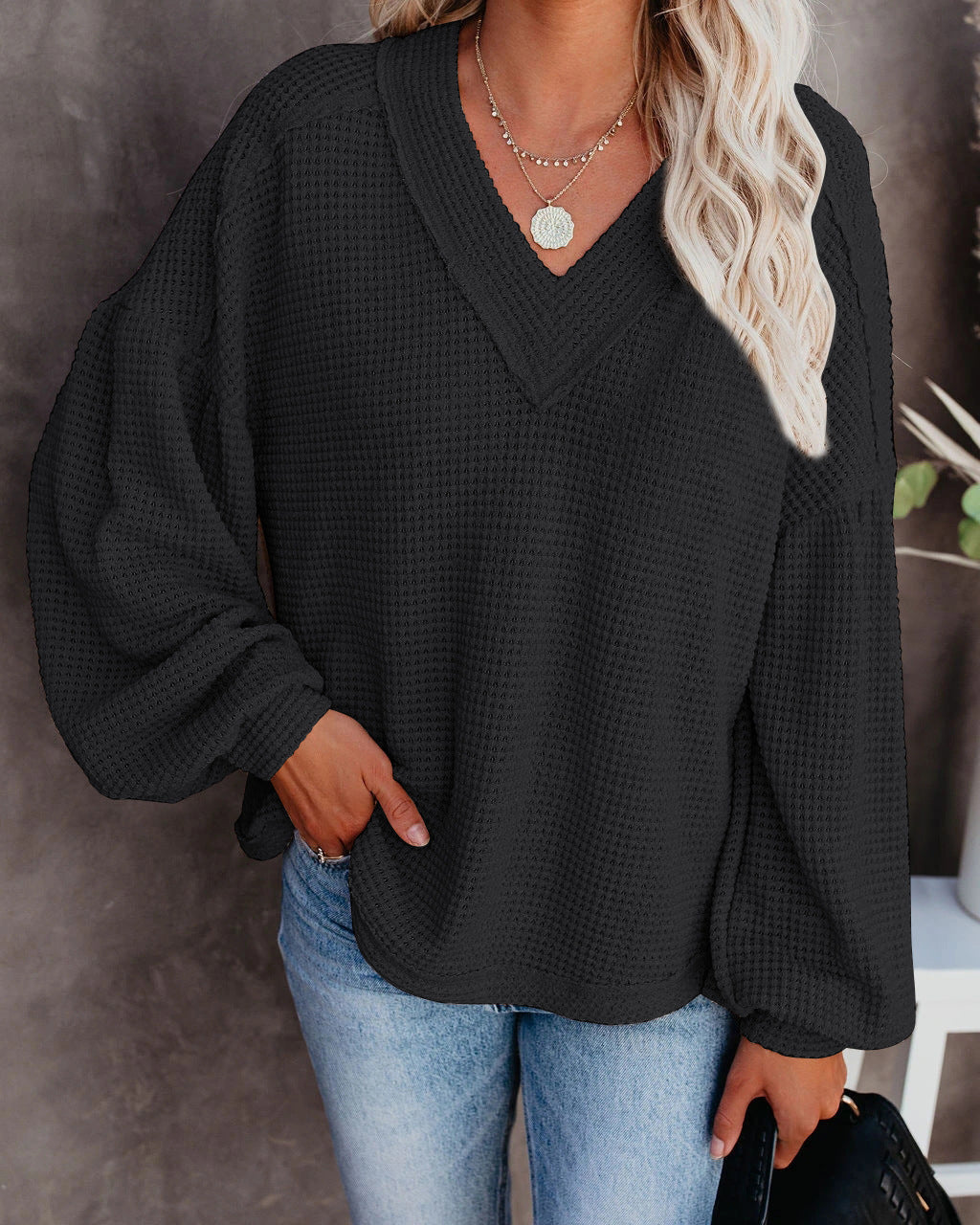 Blouse à structure gaufrée pour dames avec manches larges Chic und Stil