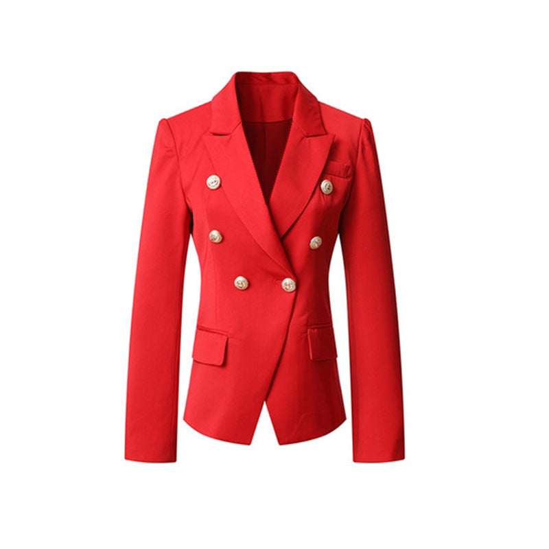 Dames Élégante Blazer à Doublé Rangée avec Boutons Dorés Chic und Stil