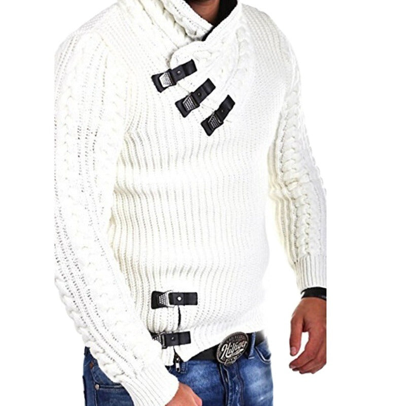 Pull en grosse maille pour hommes avec col flexible et fermetures décoratives Chic und Stil