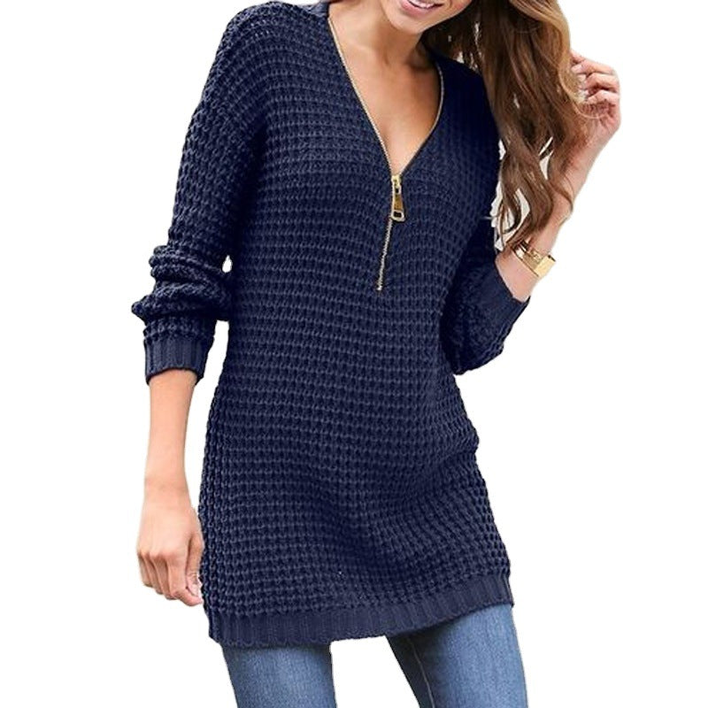 Pull en tricot pour femmes avec fermeture éclair moderne Chic und Stil