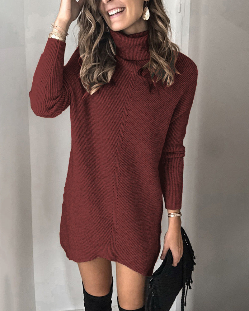 Robe-Sweater Hobo pour femmes avec col haut et texture côtelée Chic und Stil