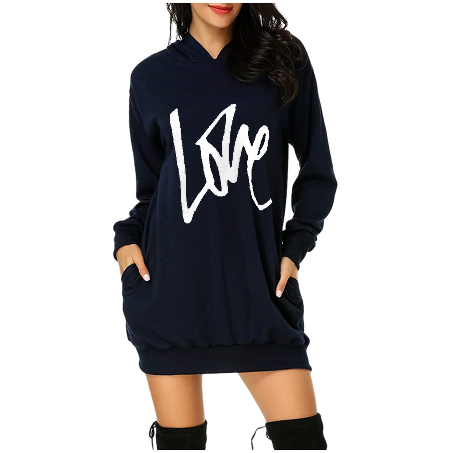 Robe à capuche pour femmes avec poches pratiques et inscription tendance Chic und Stil