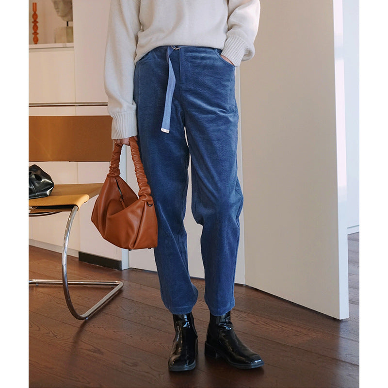 Pantalons large en velours côtelé taille haute pour femmes Chic und Stil