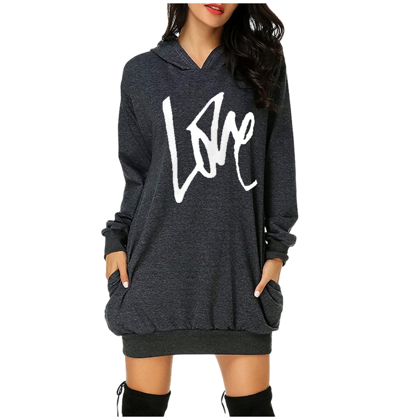 Robe à capuche pour femmes avec poches pratiques et inscription tendance Chic und Stil
