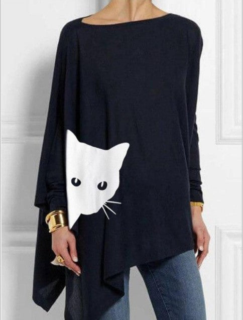 Sweatshirt asymétrique pour femmes avec motif de chat Chic und Stil