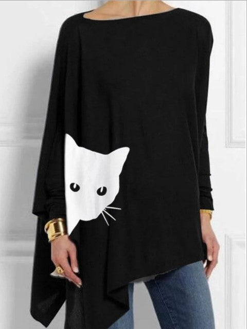 Sweatshirt asymétrique pour femmes avec motif de chat Chic und Stil