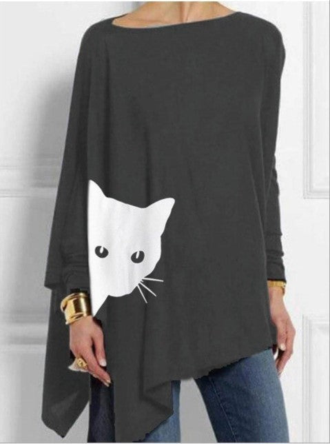 Sweatshirt asymétrique pour femmes avec motif de chat Chic und Stil