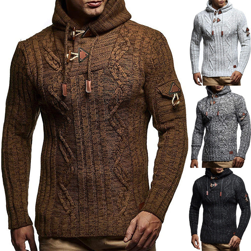 Pull en gros tricot pour hommes avec capuche et détails de lacets décoratifs Chic und Stil