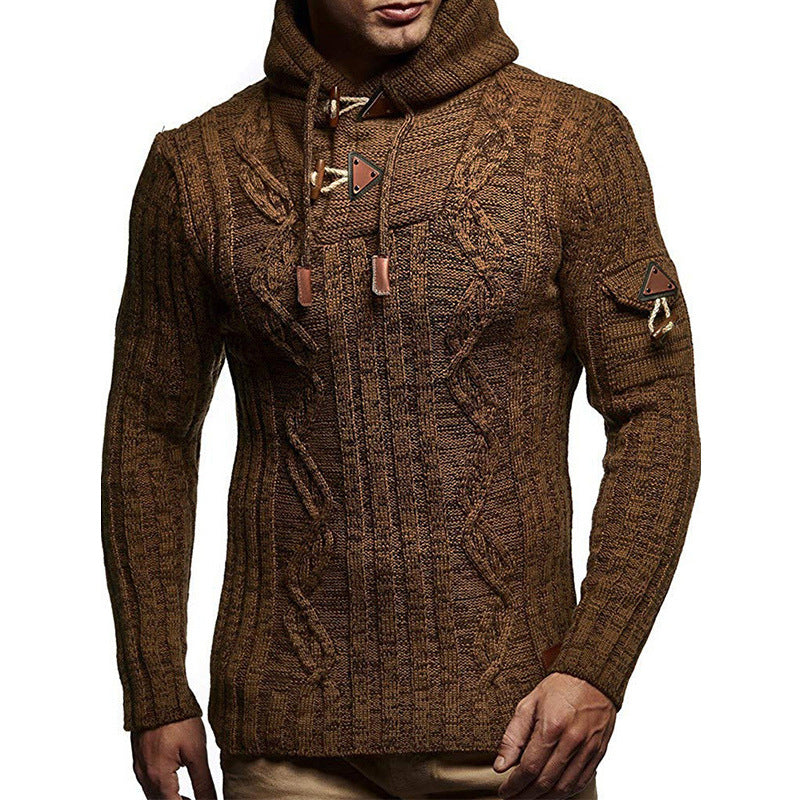 Pull en gros tricot pour hommes avec capuche et détails de lacets décoratifs Chic und Stil