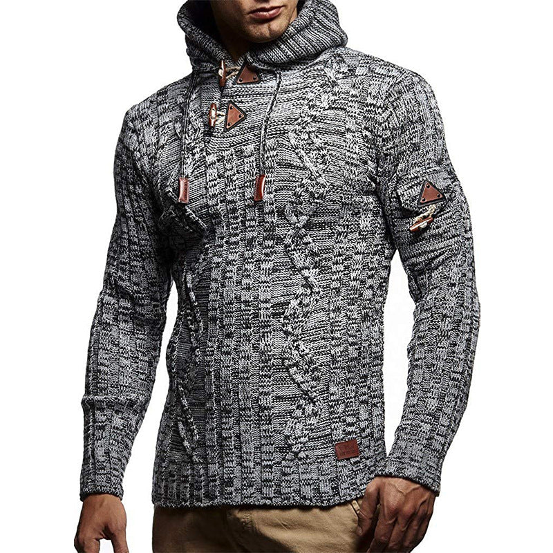 Pull en gros tricot pour hommes avec capuche et détails de lacets décoratifs Chic und Stil