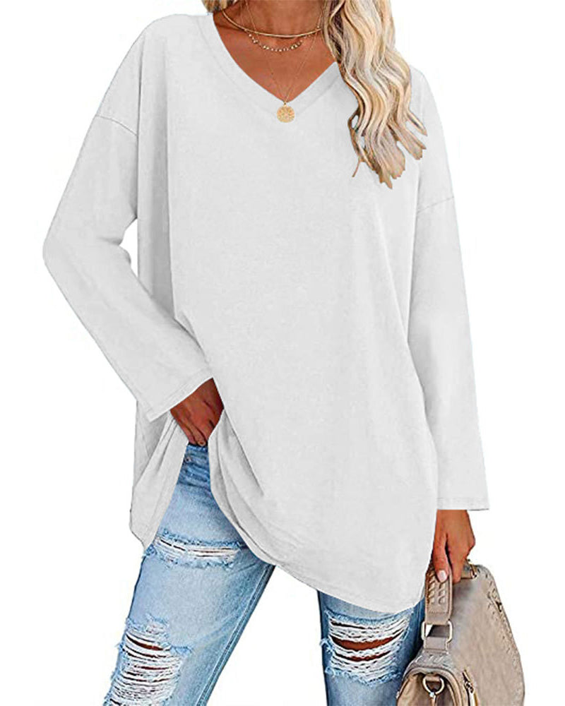 Chic und Stil | Solid V neck long sleeve T-shirt