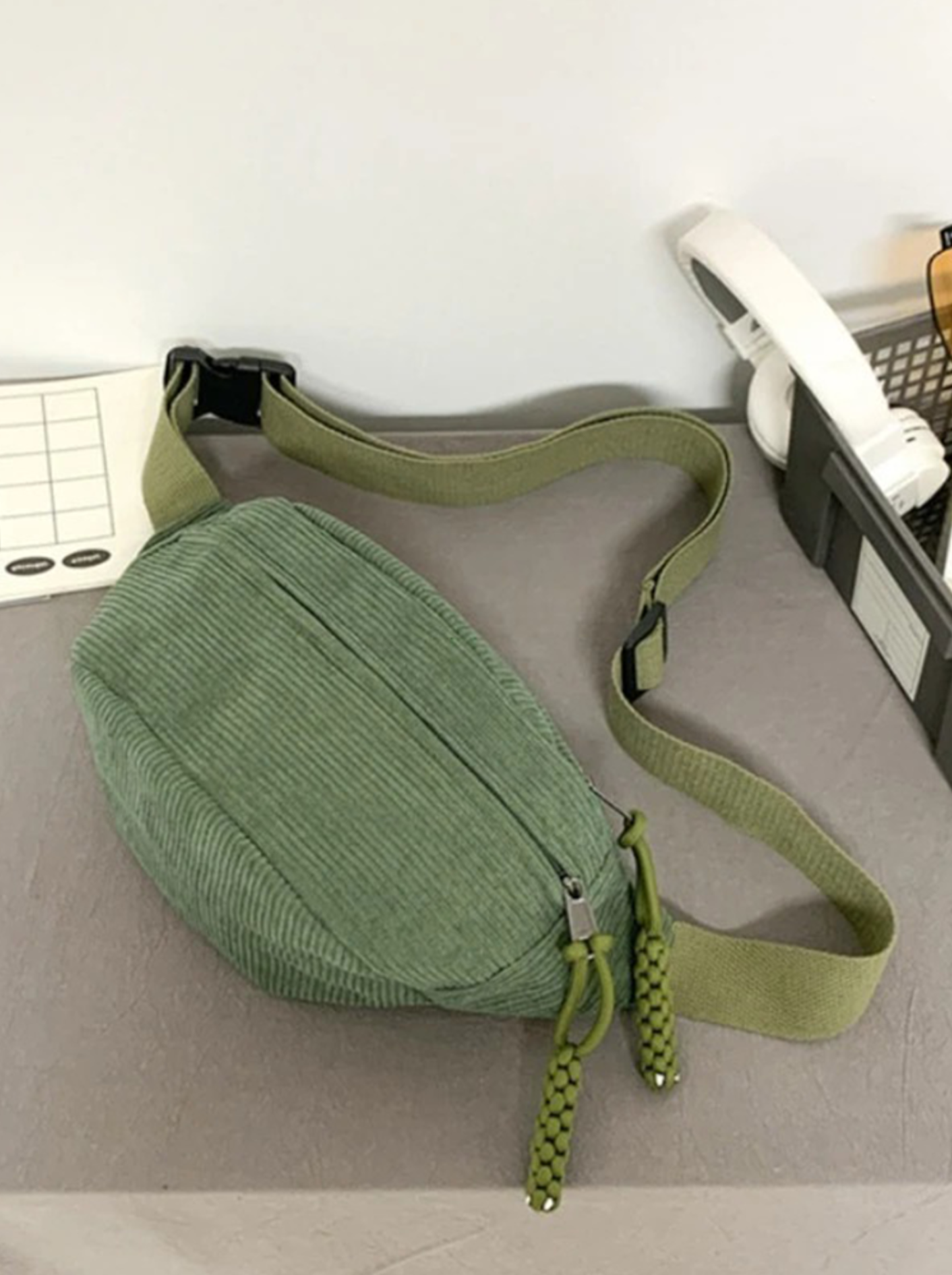 Chic und Stil | Corduroy Hip Bag Hip Pouch Green Shoulder Bag