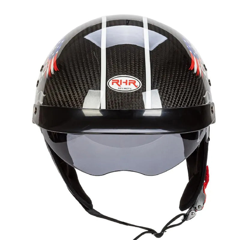 Casque Demi-Face Retro en Fibre de Carbone - Homologué DOT et ECE - ChicUndStil
