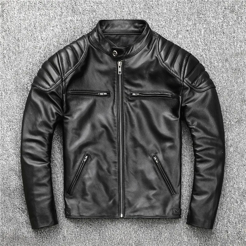 Veste de Motard Classique en Cuir de Vache - ChicUndStil