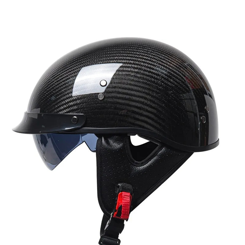 Casque Demi-Face Retro en Fibre de Carbone - Homologué DOT et ECE - ChicUndStil