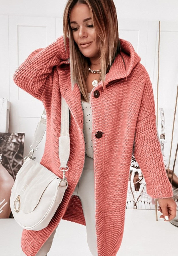 Chic und Stil | Manteau en tricot confortable avec capuchon