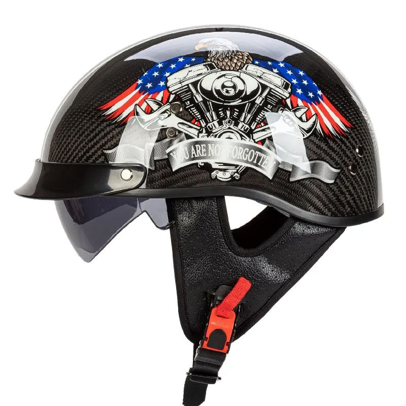 Casque Demi-Face Retro en Fibre de Carbone - Homologué DOT et ECE - ChicUndStil