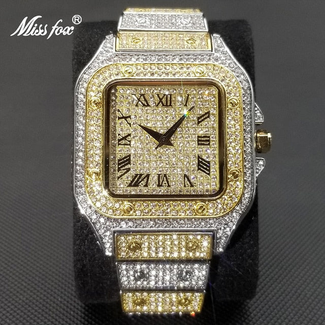 Chic and Style | MISSFOX Ice Out Square Watch for Men