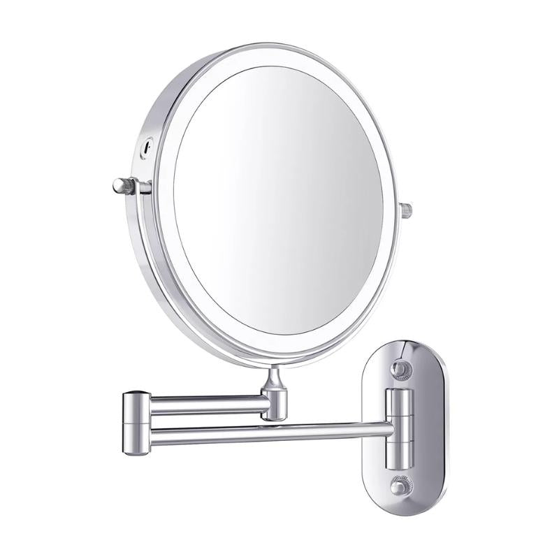 Chic and Style | LED Makeup Mirror with Magnification | Rechargeable | Cosmetic & Bathroom | Chrome Silver