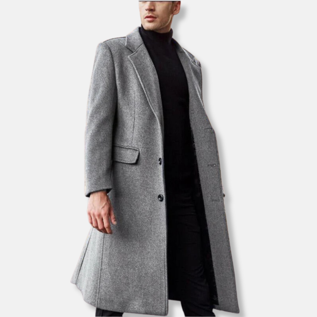Chic und Stil | Coat - Tailored Wool Blend - Structured Fit - Notched Button Knee Length