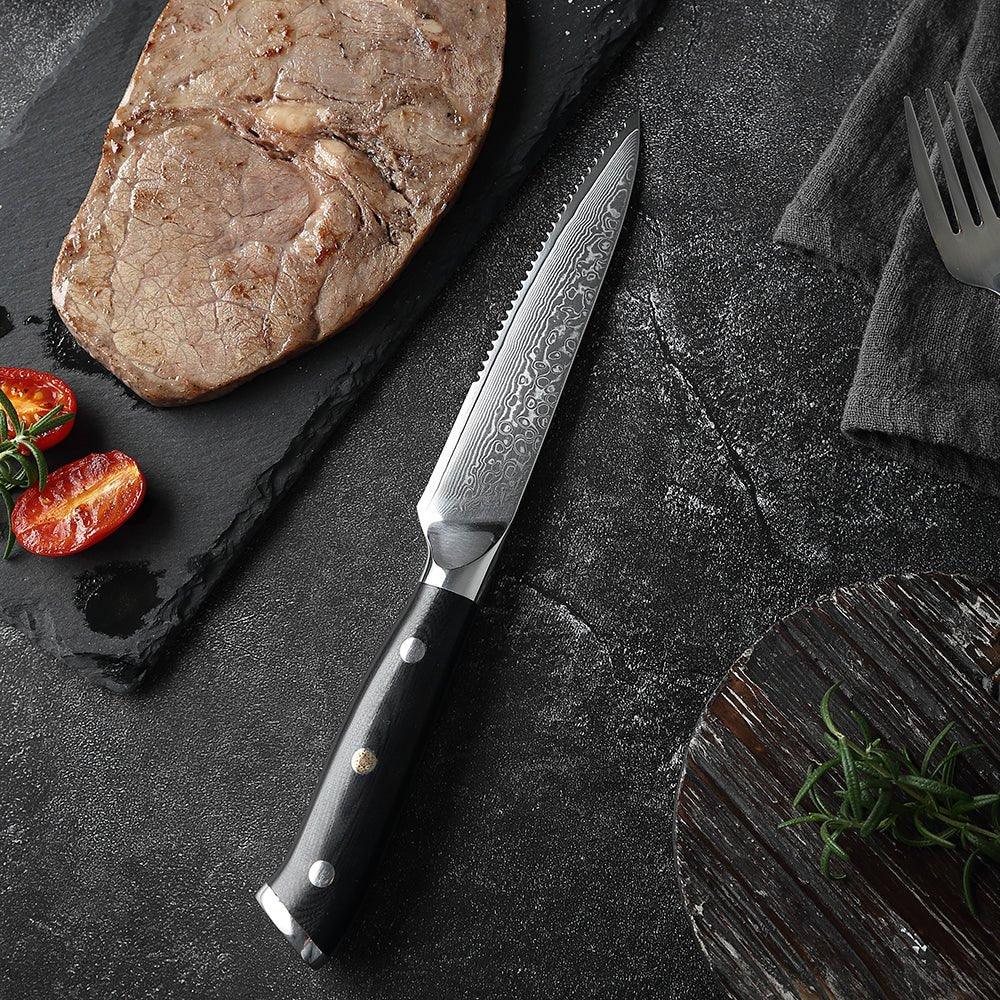 Ensemble de 6 Couteaux à Steak en Acier Damas à Lame Dentée - ChicUndStil