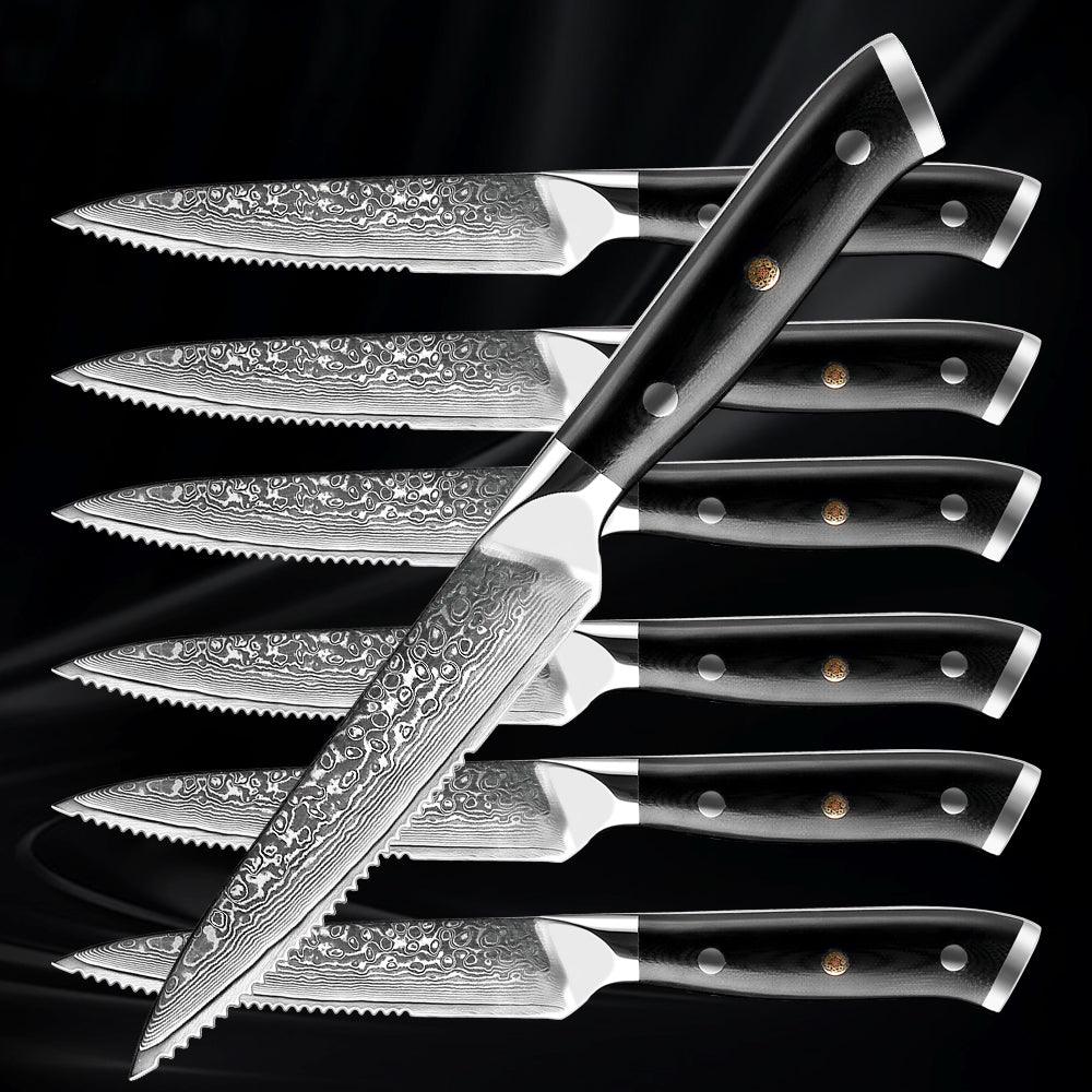 Ensemble de 6 Couteaux à Steak en Acier Damas à Lame Dentée - ChicUndStil