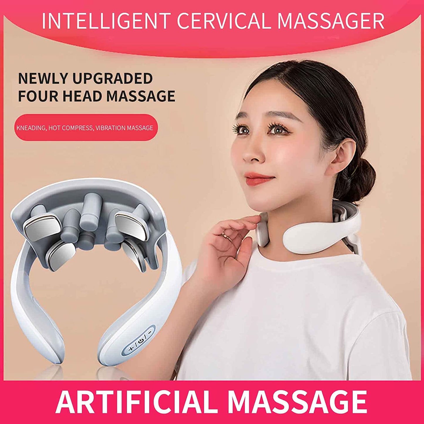 Chic and Style | Neck Massager with Heat, Pain Therapy, Smart Neck Massager, 4 Massage Heads Handheld Deep Tissue Trigger Point Massager