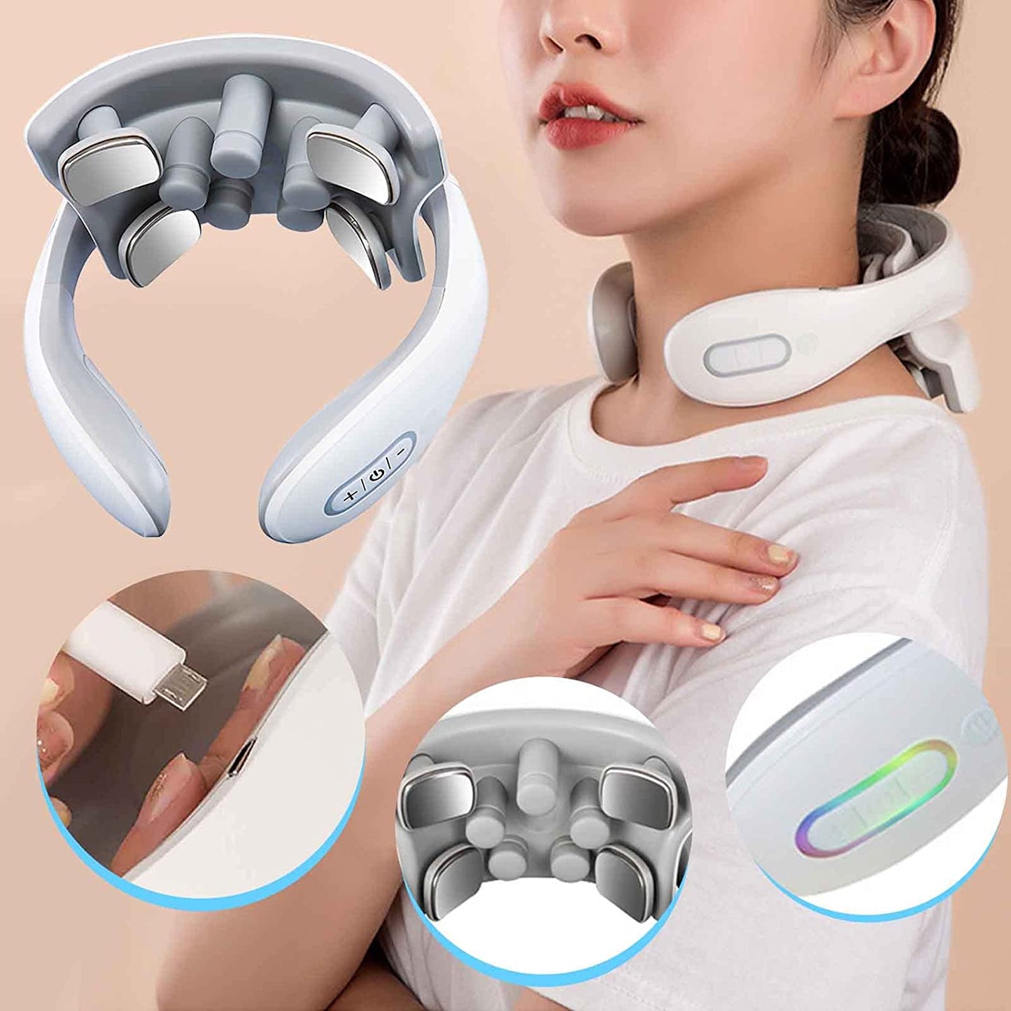 Chic and Style | Neck Massager with Heat, Pain Therapy, Smart Neck Massager, 4 Massage Heads Handheld Deep Tissue Trigger Point Massager