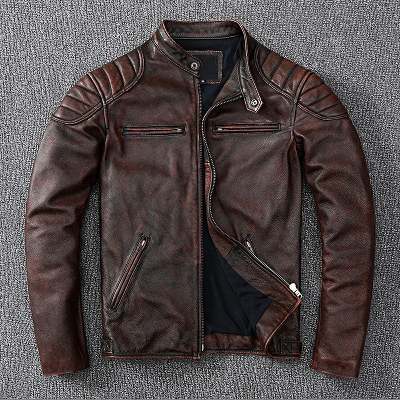 Veste de Motard Classique en Cuir de Vache - ChicUndStil