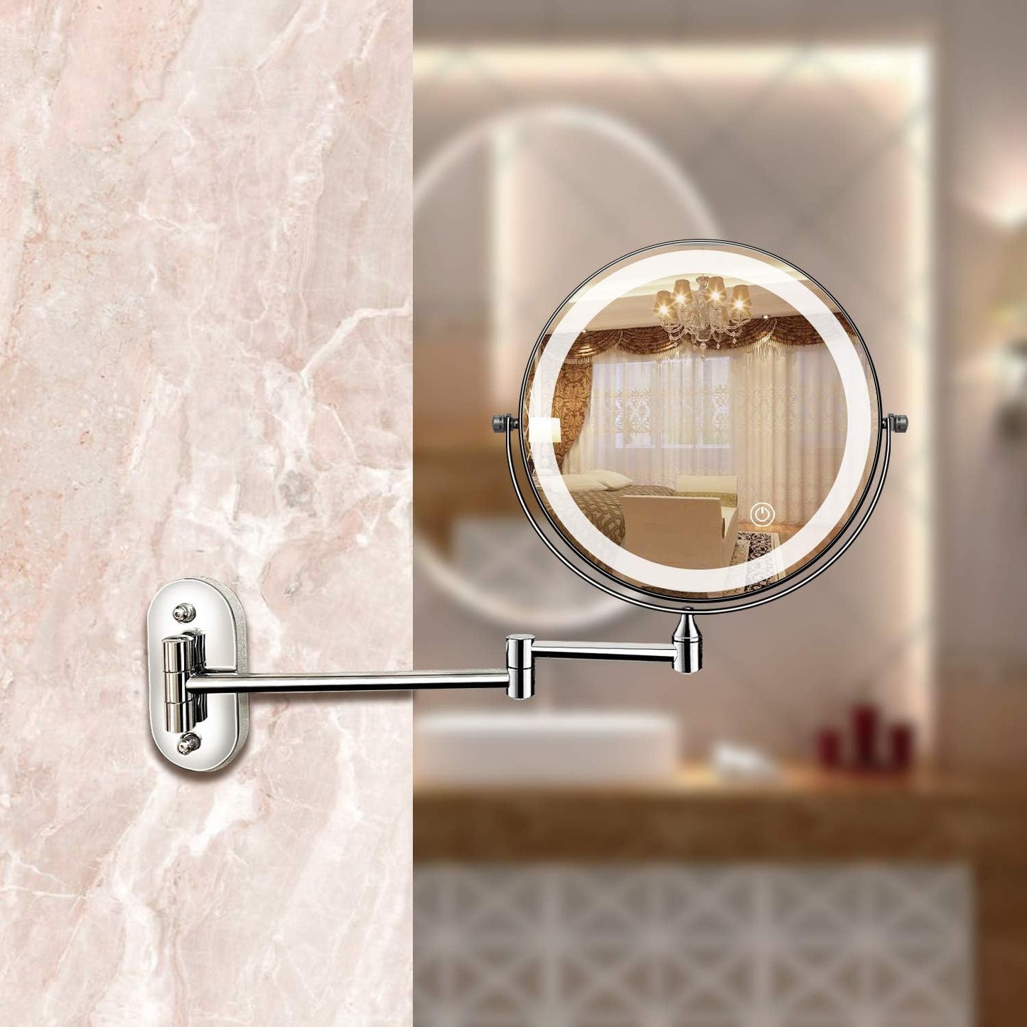 Chic and Style | LED Makeup Mirror with Magnification | Rechargeable | Cosmetic & Bathroom | Chrome Silver