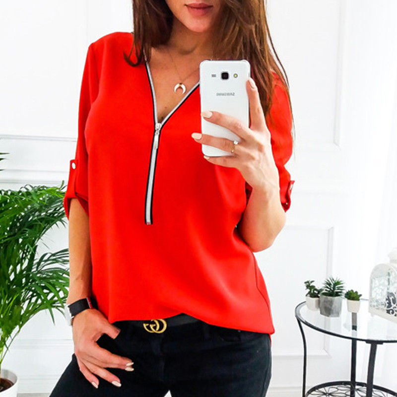 Chemisier femme avec fermeture éclair et manches 3/4 Chic und Stil