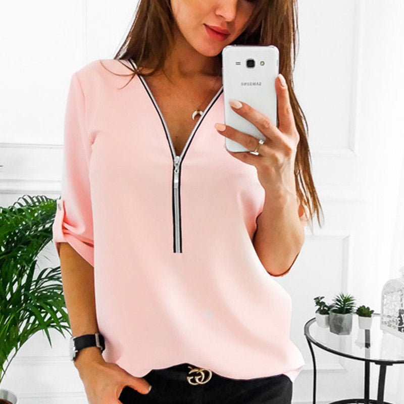 Chemisier femme avec fermeture éclair et manches 3/4 Chic und Stil