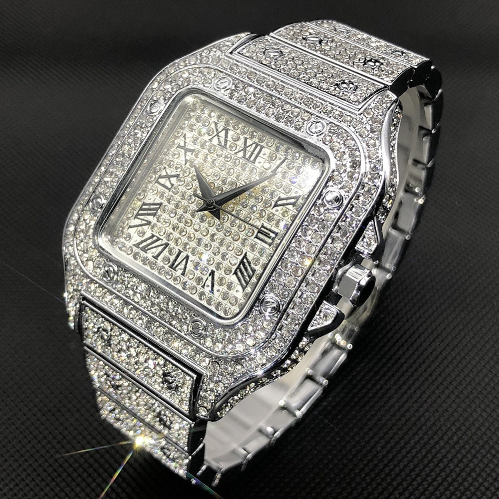 Chic and Style | MISSFOX Ice Out Square Watch for Men