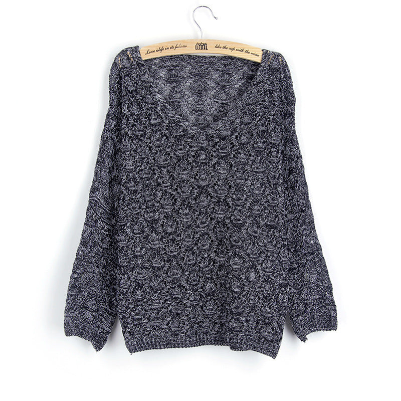 Women's knit pullover with V-neck and airy perforated pattern Chic and Style