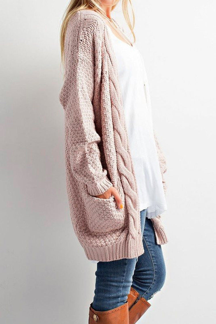 Comfortable knitted cardigan for ladies with open front and pockets Chic und Stil
