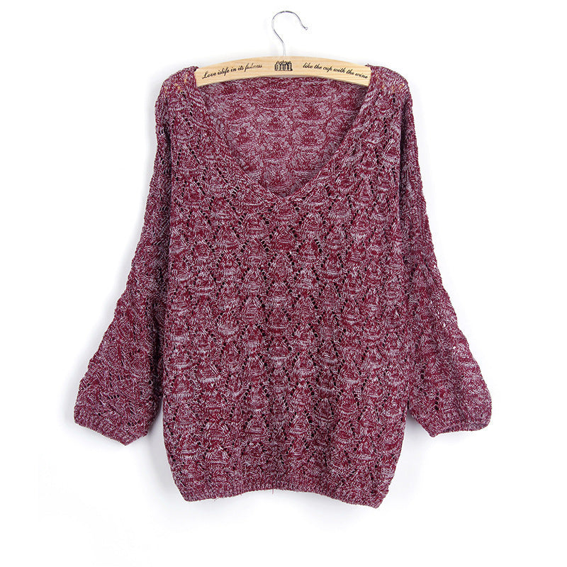 Airy knit sweater for women with V-neck and artistic pattern Chic und Stil
