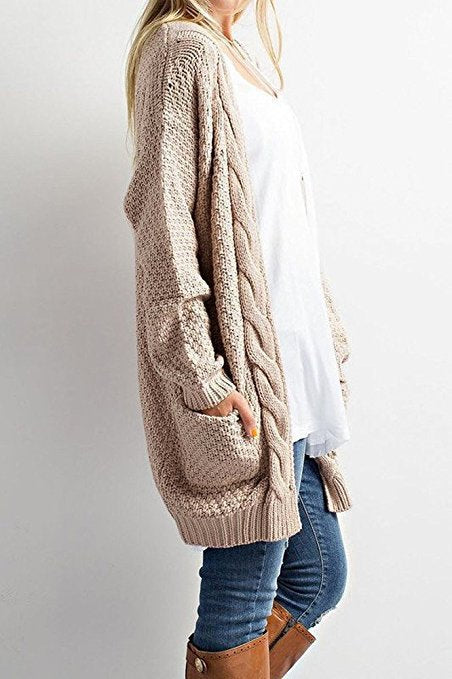 Dames cardigan en tricot confortable avec poches et motif torsadé Chic und Stil