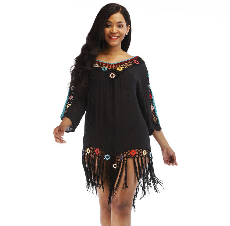 Dames bohème crochet hors épaule couverture de plage Chic und Stil