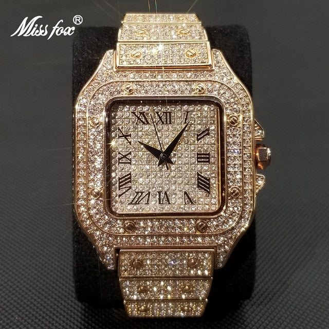 Chic and Style | MISSFOX Ice Out Square Watch for Men