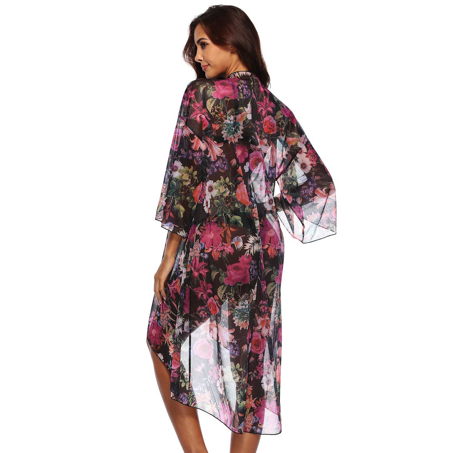 Ladies transparent kimono with floral patterns chic and style